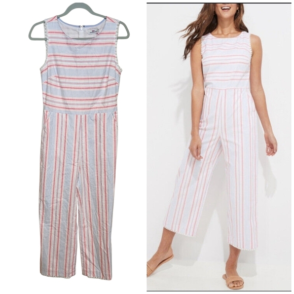 Vineyard Vines Striped Wide Legged Jumpsuit Abacos Tassel - Picture 1 of 9